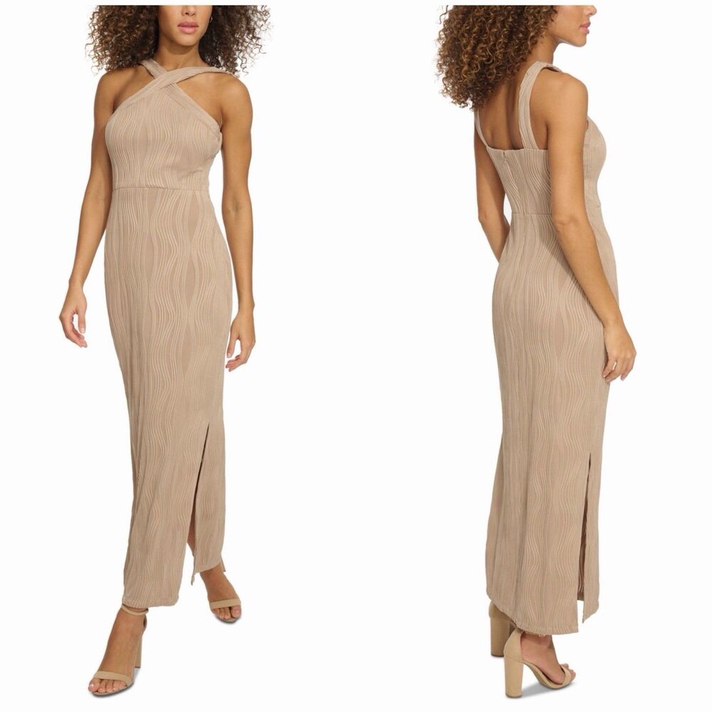 Siena Women's New Brown Wavy-Texture Sleeveless Maxi Dress Size 4